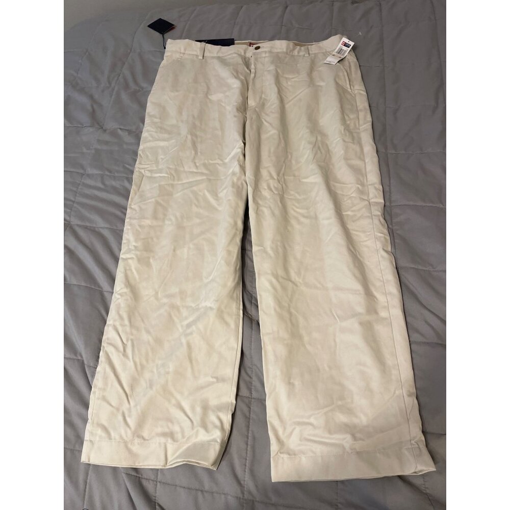 Chaps Mens Cream Flat Front Pants W42 X L30 NEW